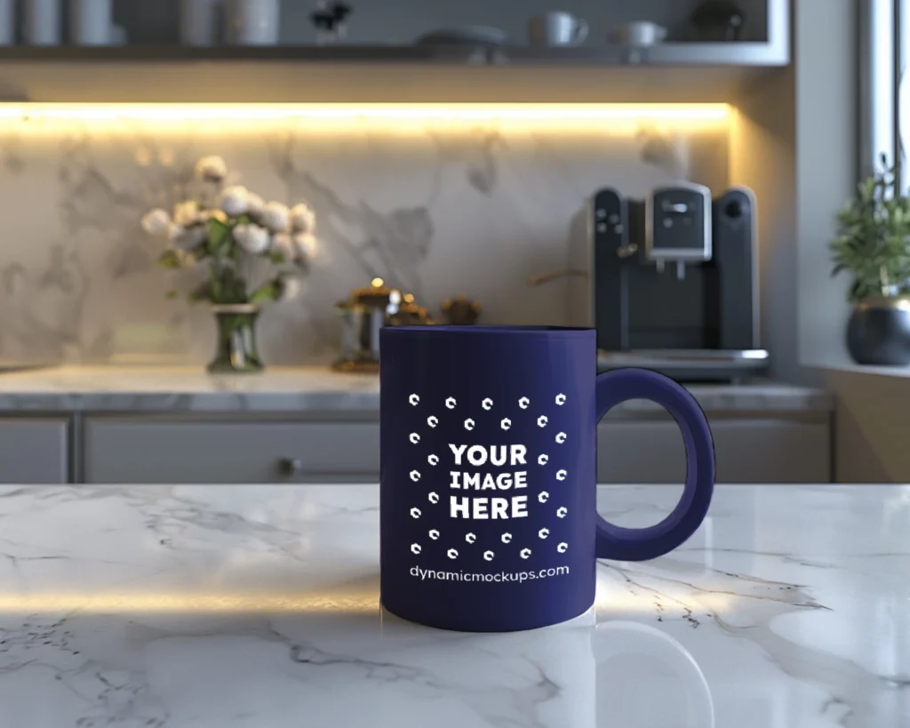 15oz Blank Navy Blue Ceramic Coffee Mug Mockup Template