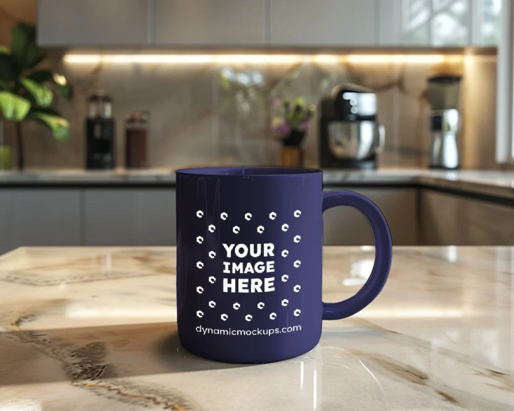 15oz Blank Navy Blue Ceramic Coffee Mug Mockup Template