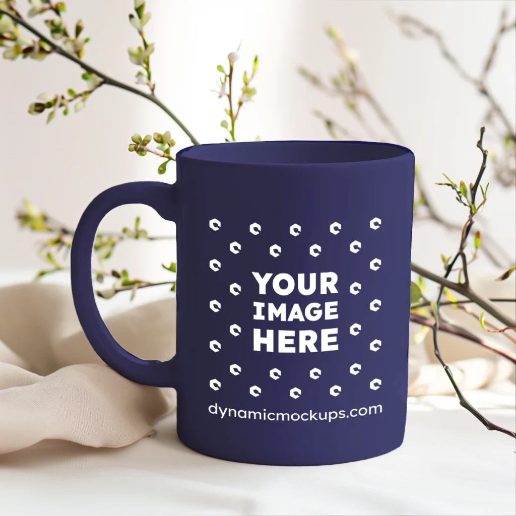 15oz Blank Navy Blue Ceramic Coffee Mug Mockup Template