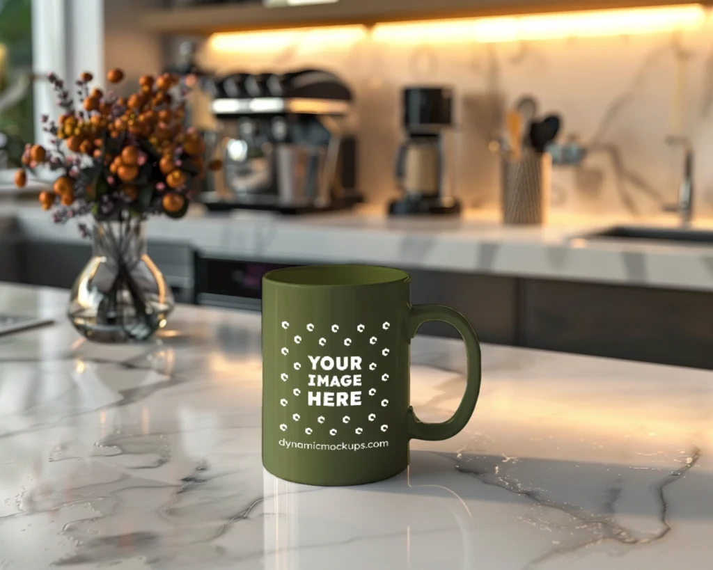 15oz Blank Olive Green Ceramic Coffee Mug Mockup Template