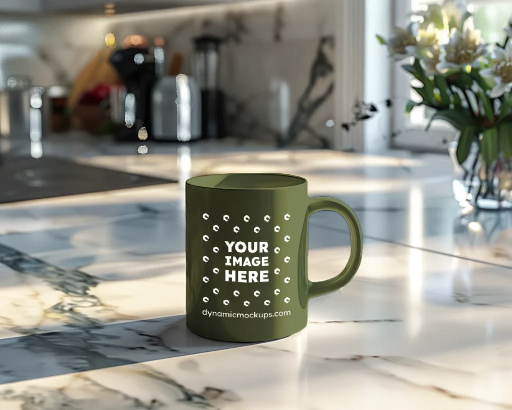 15oz Blank Olive Green Ceramic Coffee Mug Mockup Template