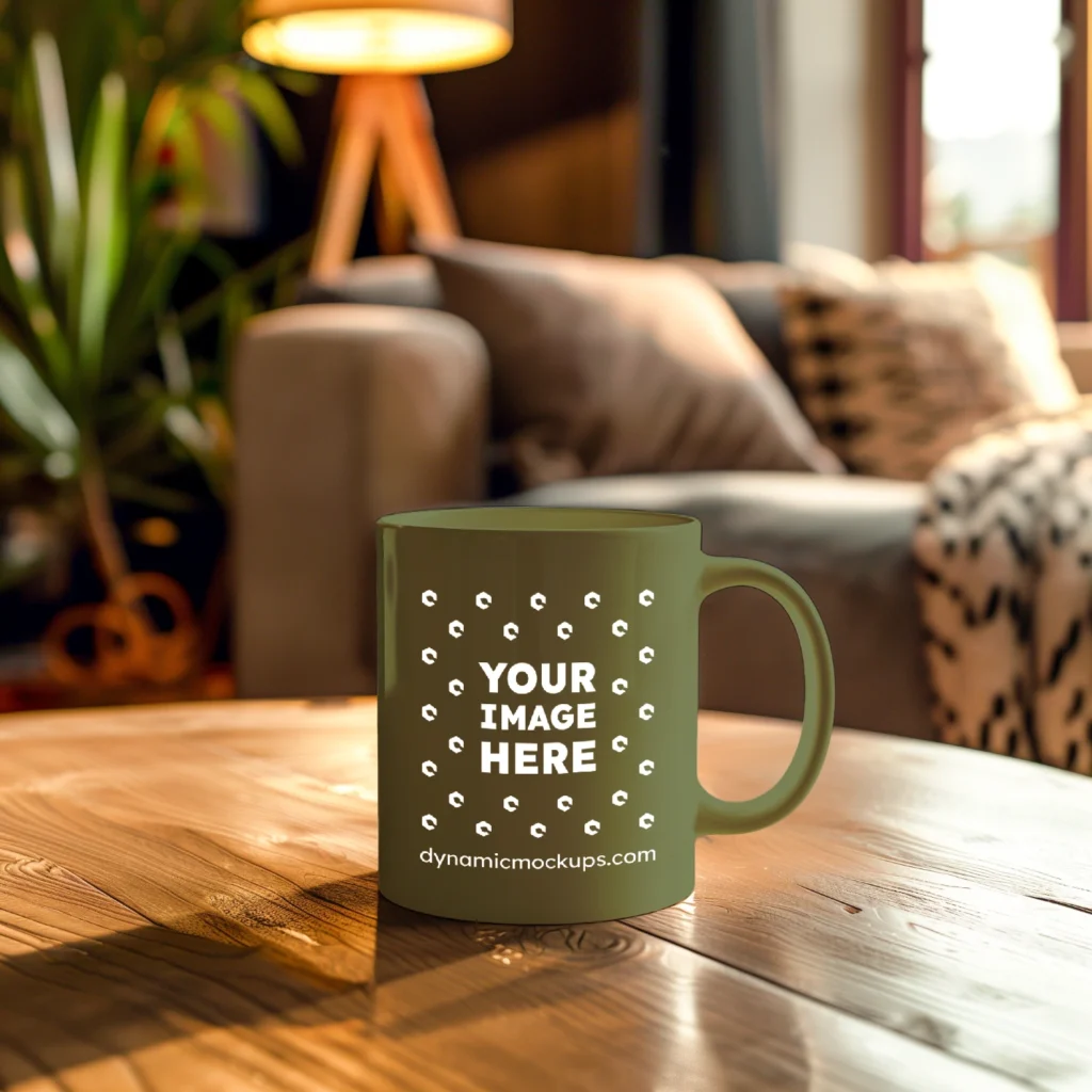 15oz Blank Olive Green Ceramic Coffee Mug Mockup Template