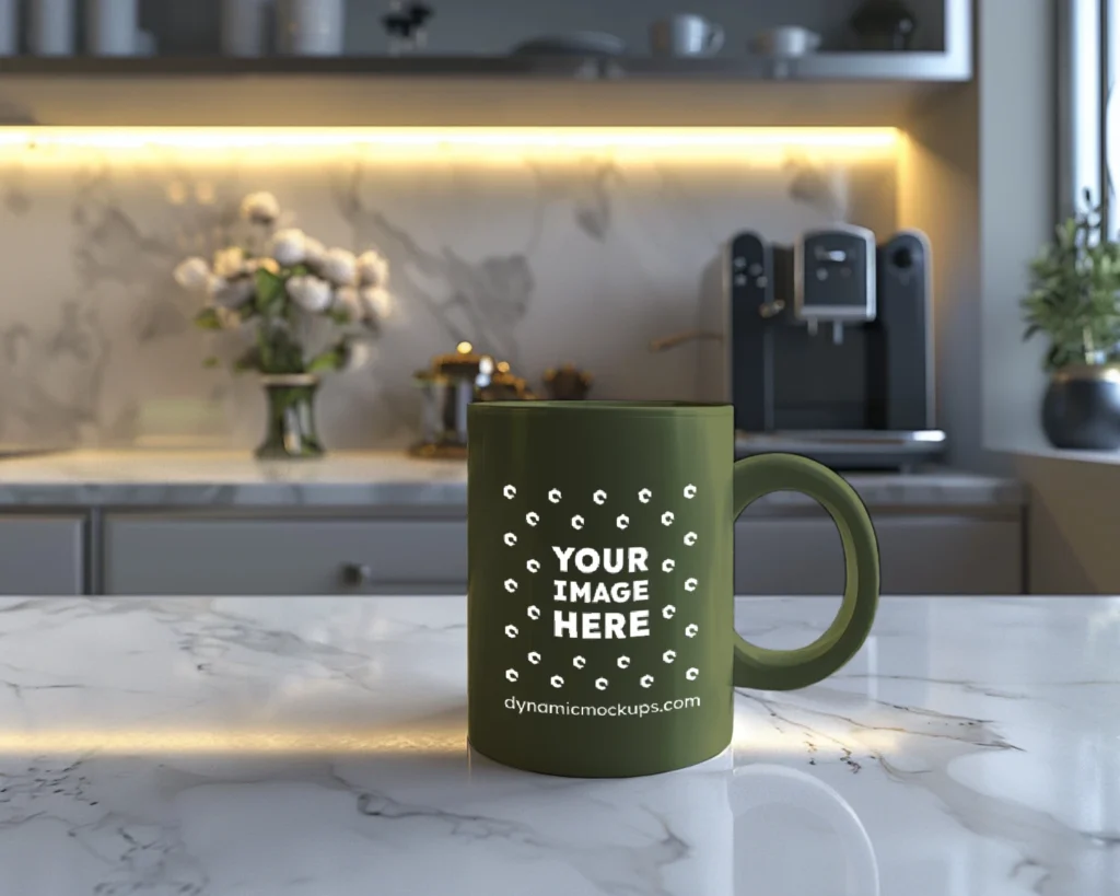 15oz Blank Olive Green Ceramic Coffee Mug Mockup Template