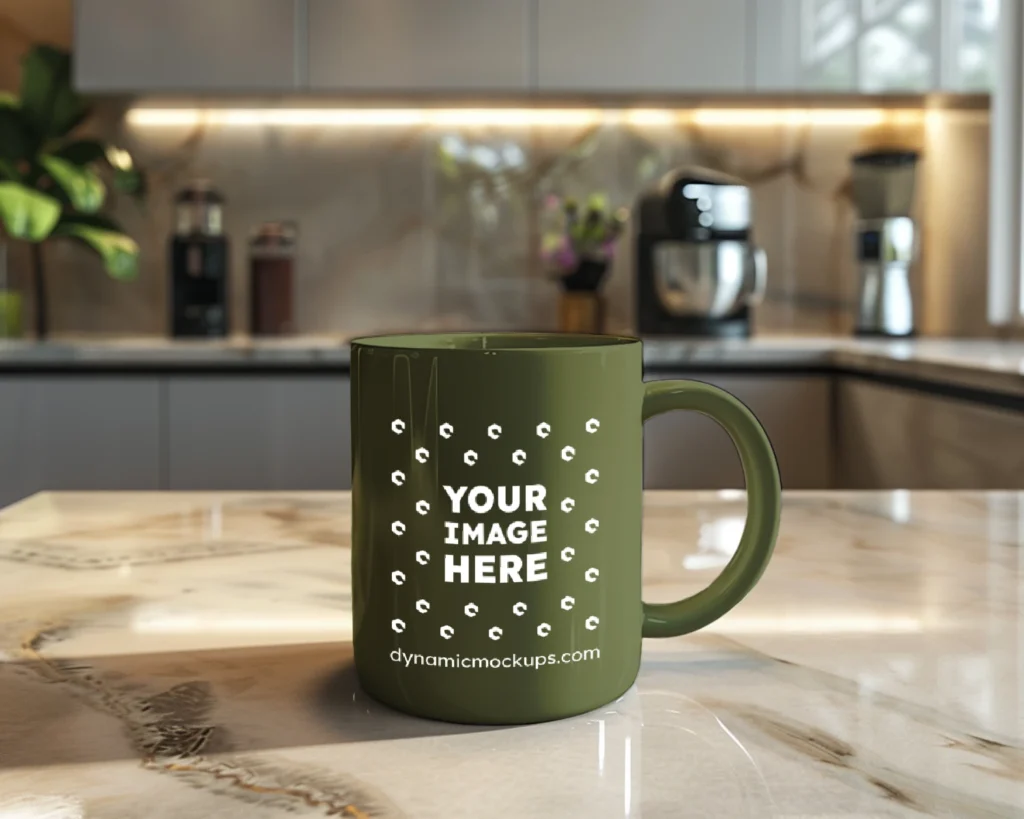 15oz Blank Olive Green Ceramic Coffee Mug Mockup Template