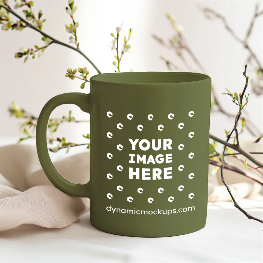 15oz Blank Olive Green Ceramic Coffee Mug Mockup Template