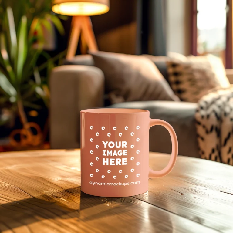 15oz Blank Peach Ceramic Coffee Mug Mockup Template