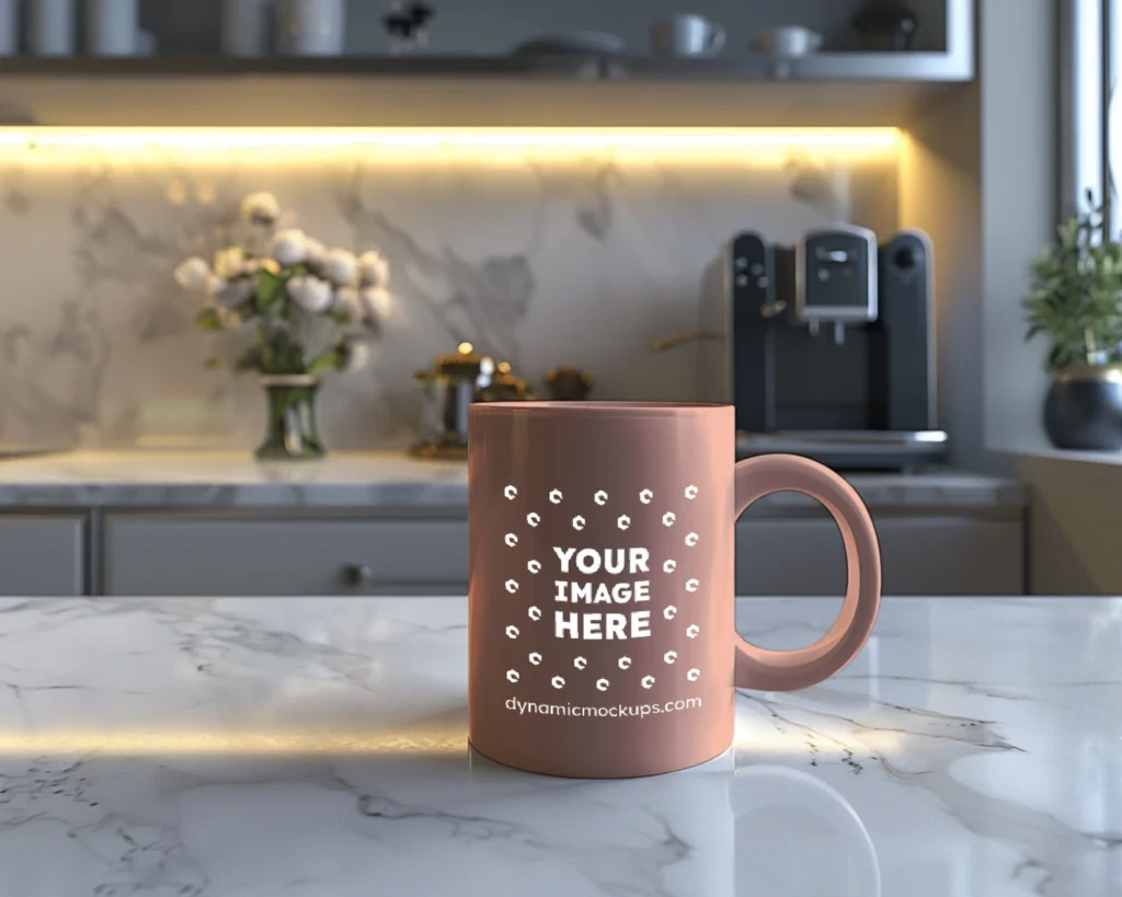 15oz Blank Peach Ceramic Coffee Mug Mockup Template