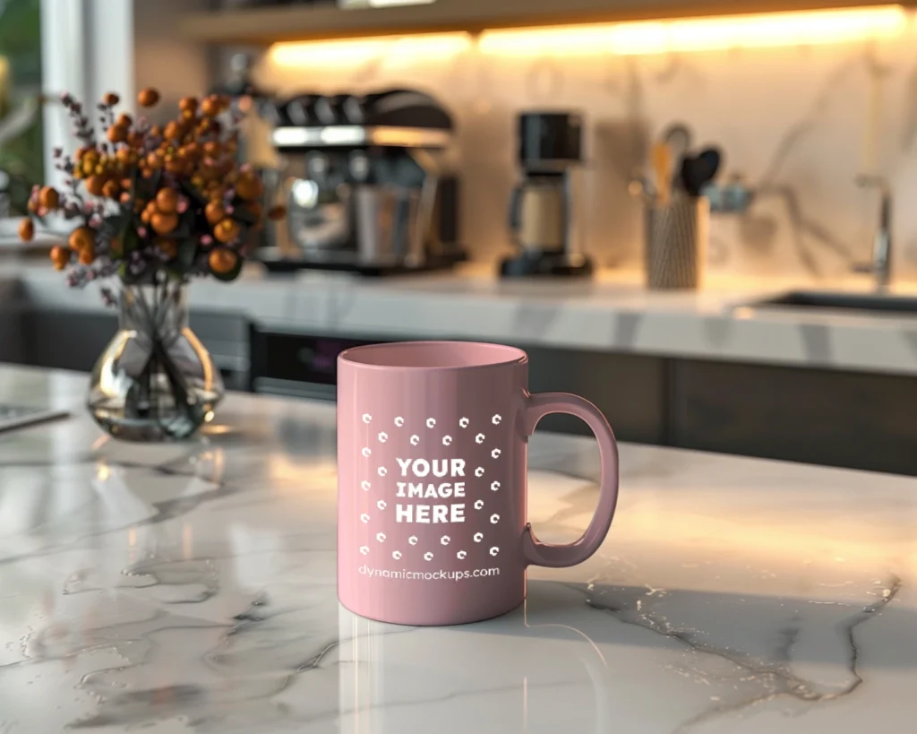 15oz Blank Pink Ceramic Coffee Mug Mockup Template