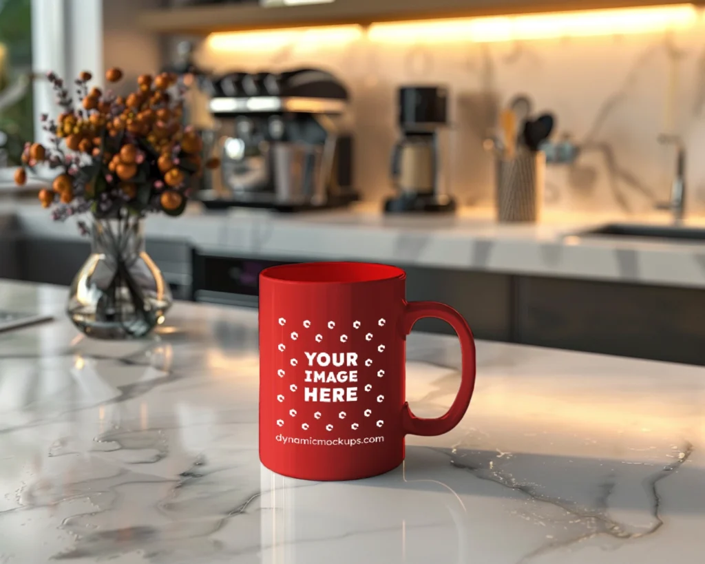 15oz Blank Red Ceramic Coffee Mug Mockup Template