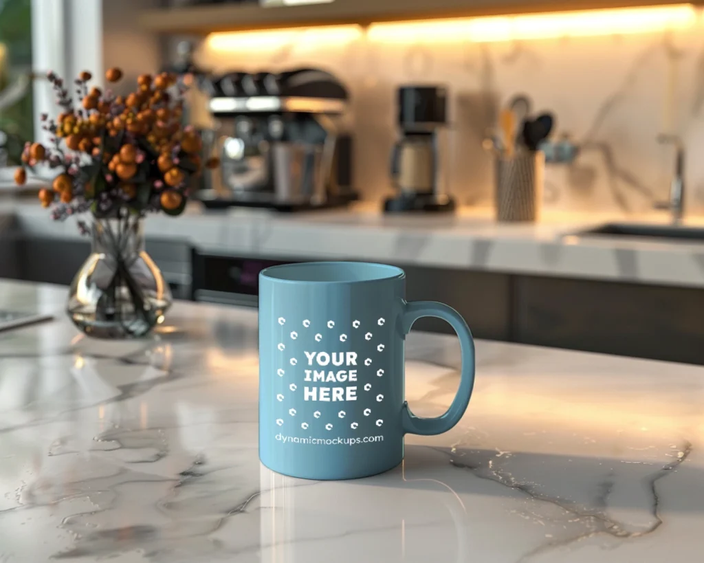 15oz Blank Sky Blue Ceramic Coffee Mug Mockup Template