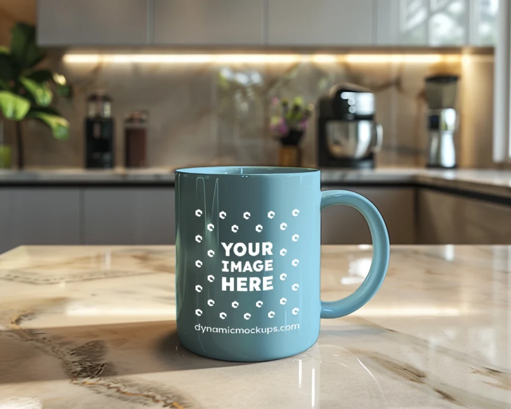 15oz Blank Sky Blue Ceramic Coffee Mug Mockup Template