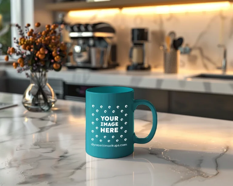 15oz Blank Teal Ceramic Coffee Mug Mockup Template