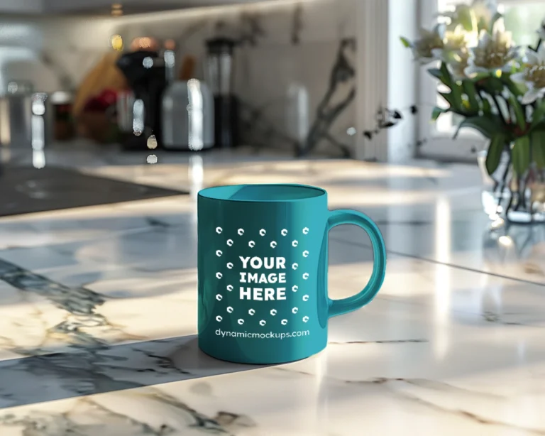 15oz Blank Teal Ceramic Coffee Mug Mockup Template