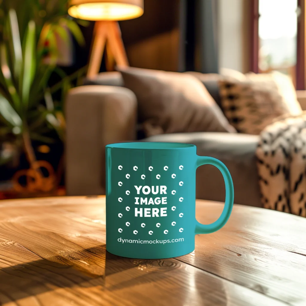 15oz Blank Teal Ceramic Coffee Mug Mockup Template