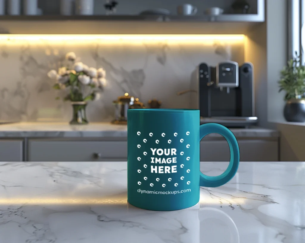 15oz Blank Teal Ceramic Coffee Mug Mockup Template