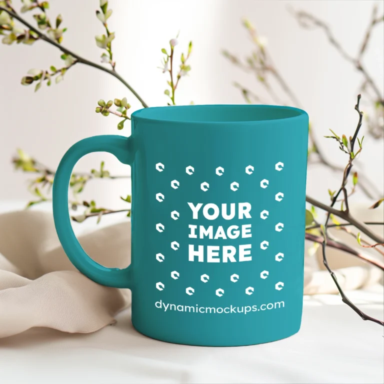 15oz Blank Teal Ceramic Coffee Mug Mockup Template