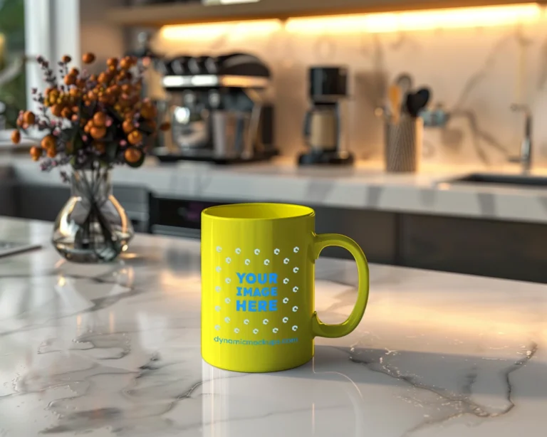 15oz Blank Yellow Ceramic Coffee Mug Mockup Template