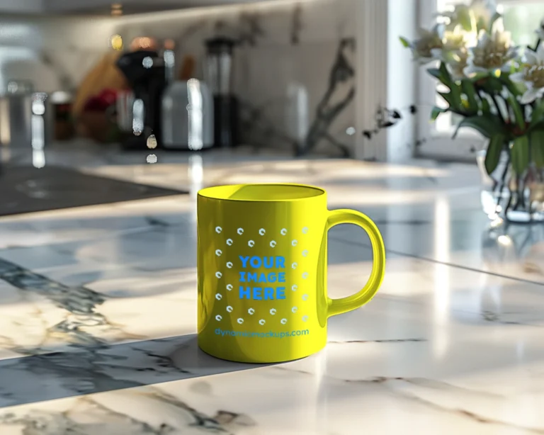 15oz Blank Yellow Ceramic Coffee Mug Mockup Template