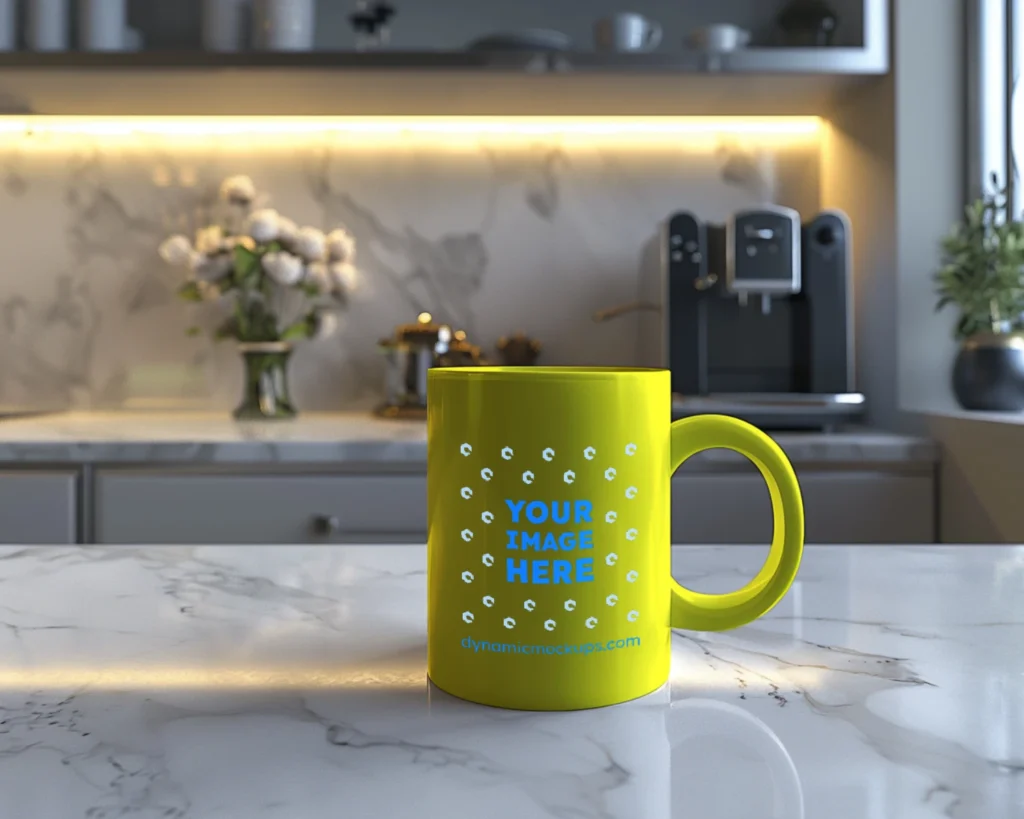 15oz Blank Yellow Ceramic Coffee Mug Mockup Template