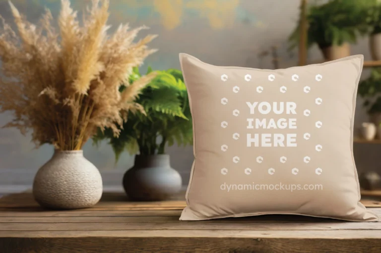 Beige Square Pillow Cover Mockup Template