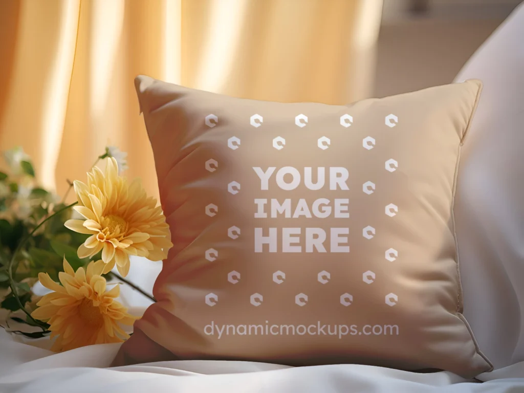 Beige Square Pillow Cover Mockup Template