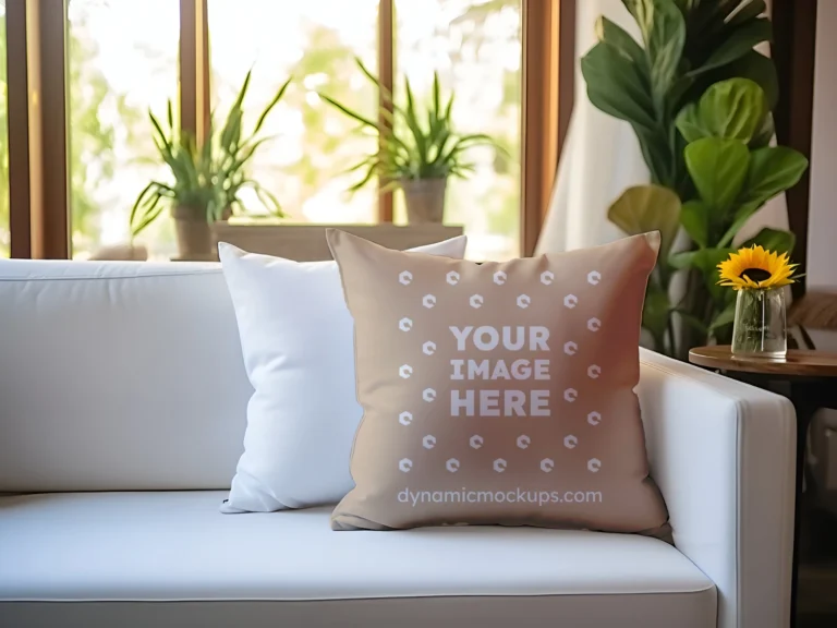 Beige Square Pillow Cover Mockup Template