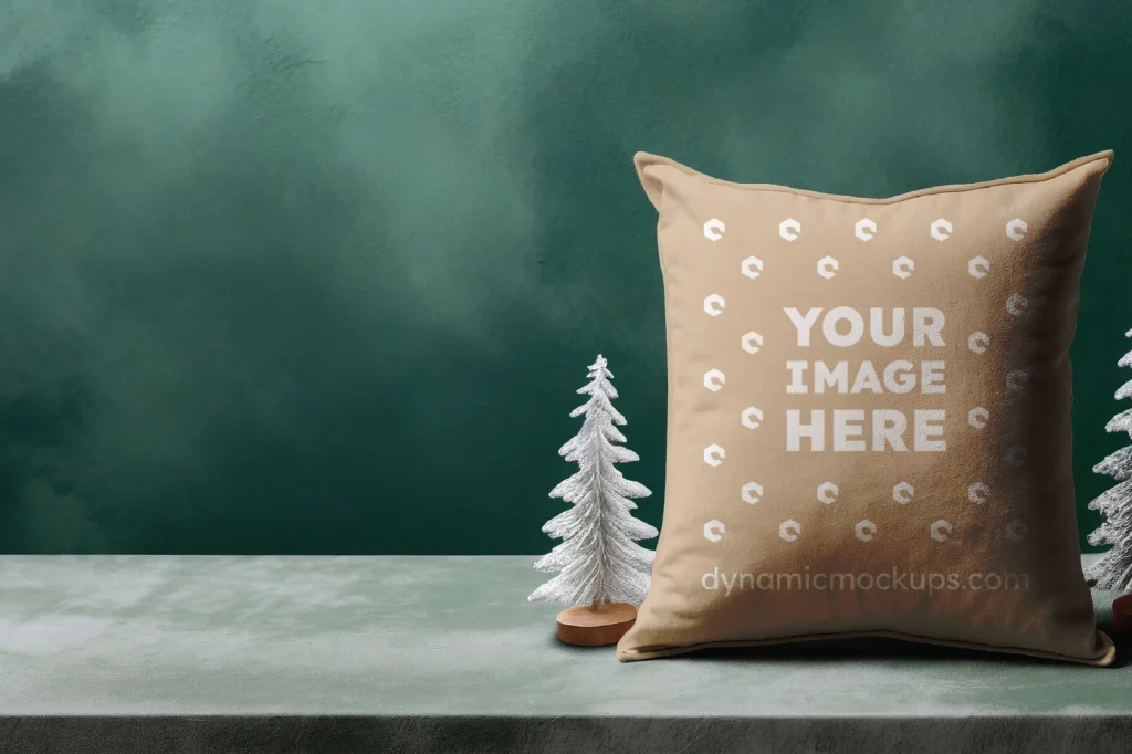 Beige Square Pillow Cover Mockup Template