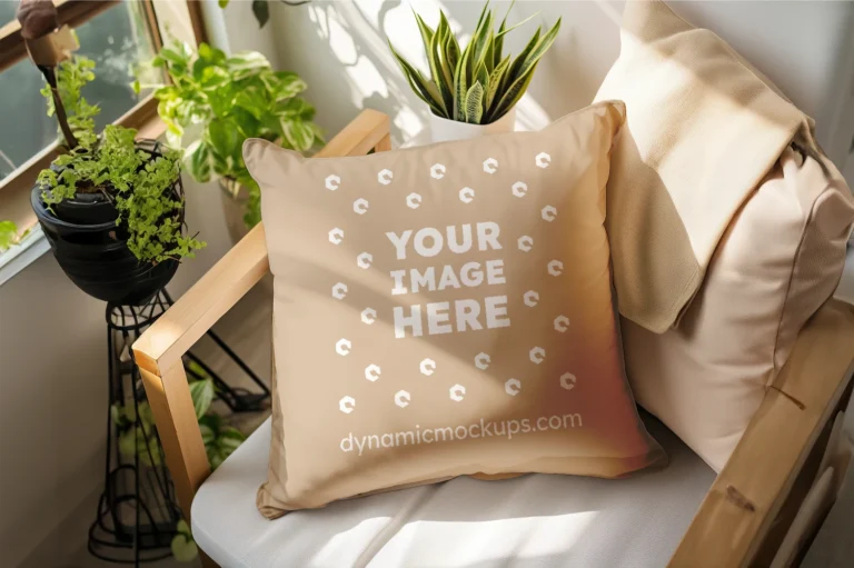 Beige Square Pillow Cover Mockup Template