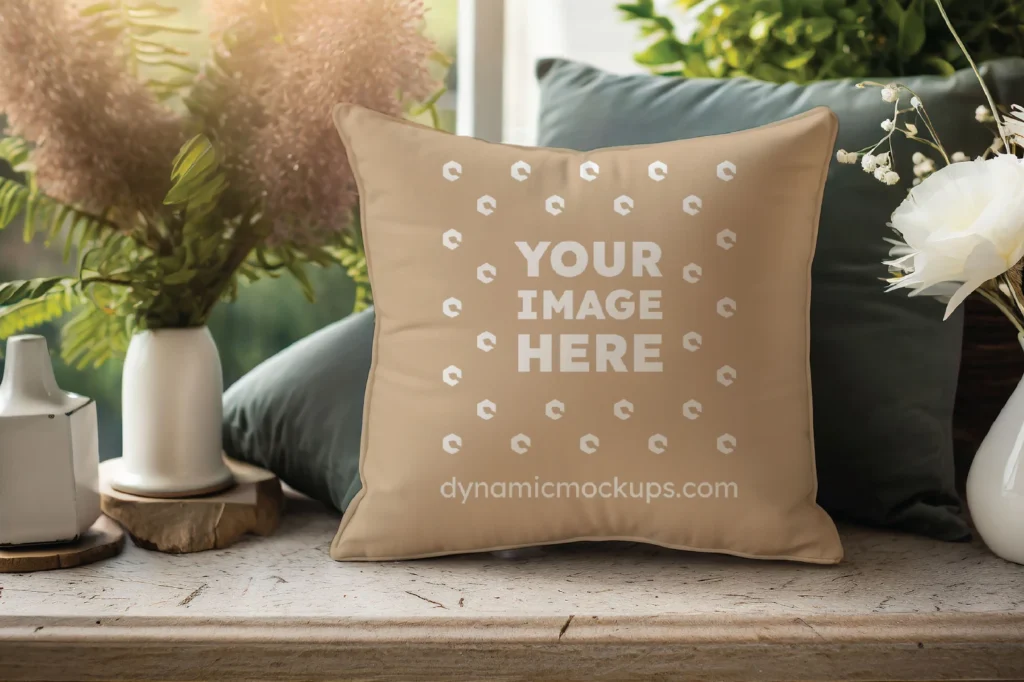 Beige Square Pillow Cover Mockup Template