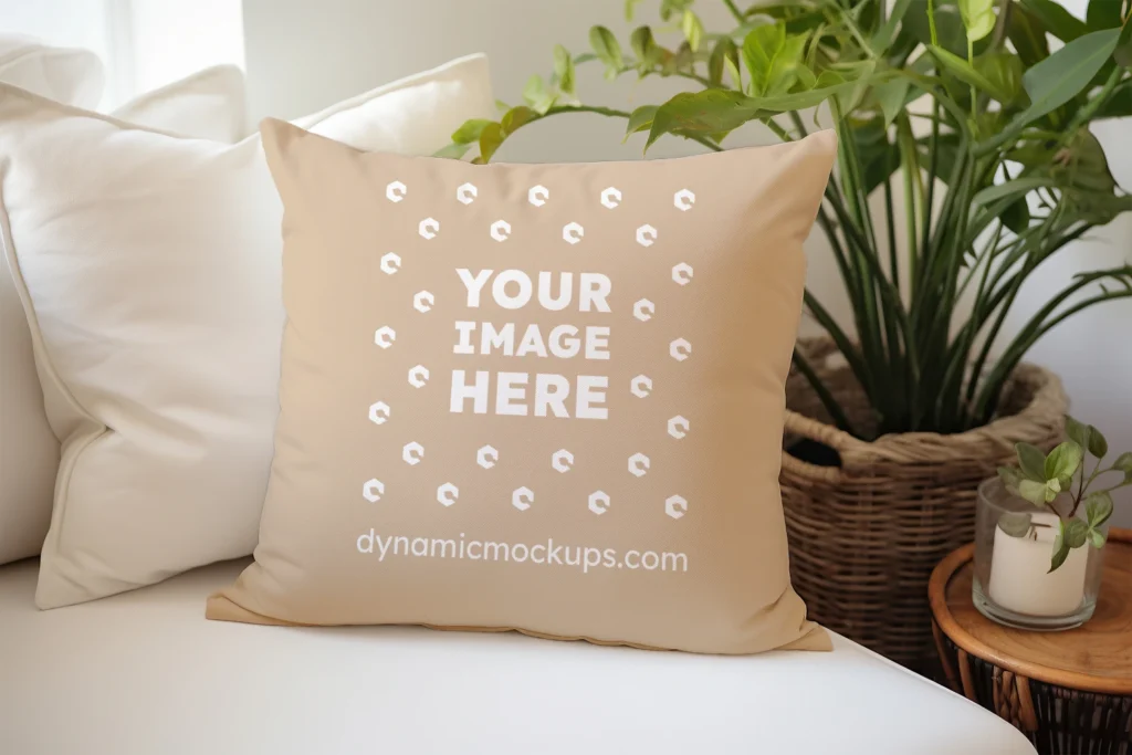 Beige Square Pillow Cover Mockup Template