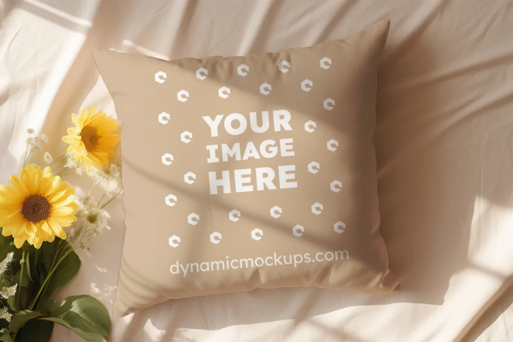 Beige Square Pillow Cover Mockup Template