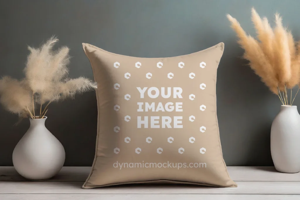 Beige Square Pillow Cover Mockup Template