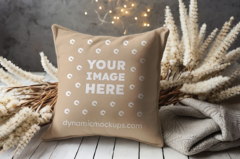 Beige Square Pillow Cover Mockup Template