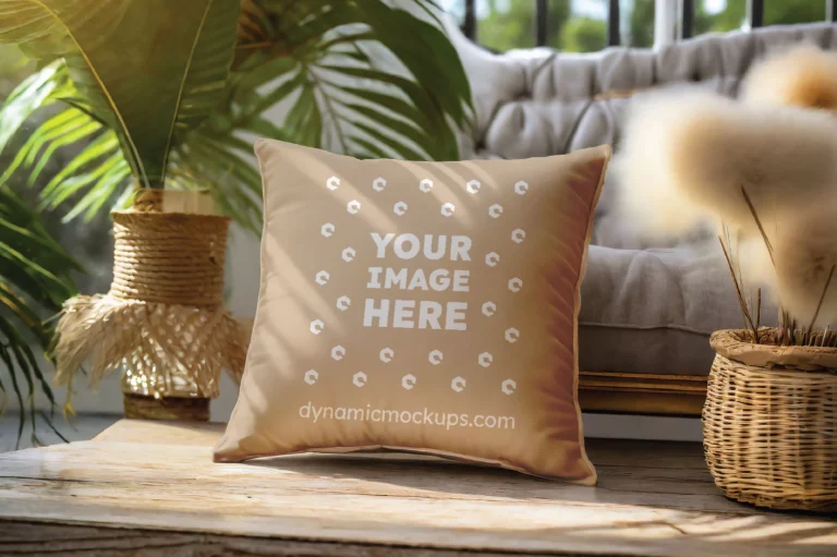 Beige Square Pillow Cover Mockup Template