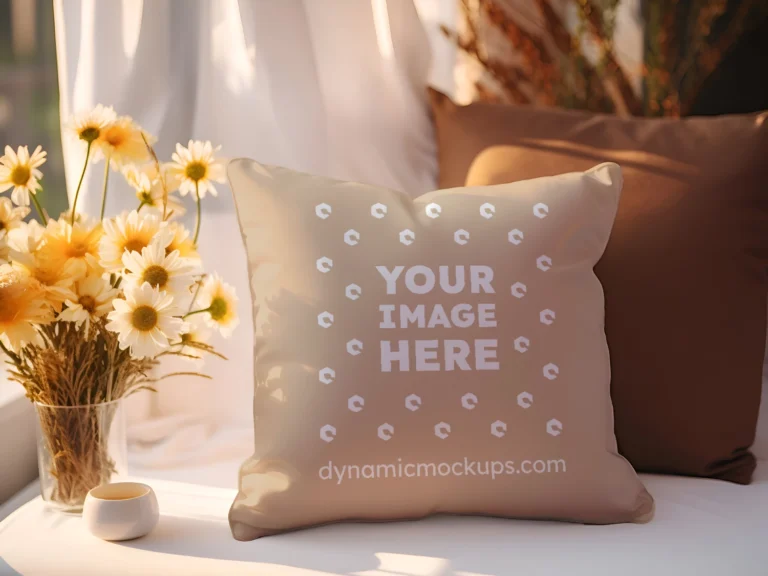 Beige Square Pillow Cover Mockup Template