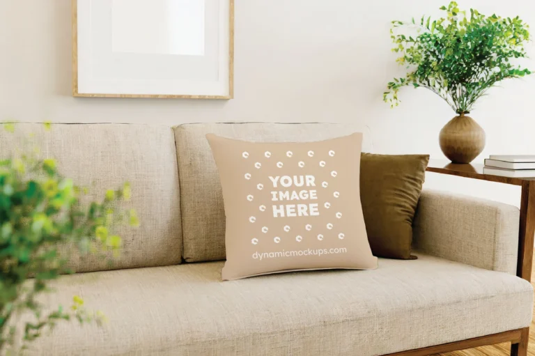 Beige Square Pillow Cover Mockup Template