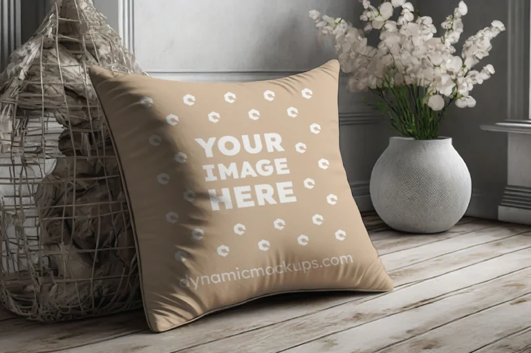 Beige Square Pillow Cover Mockup Template