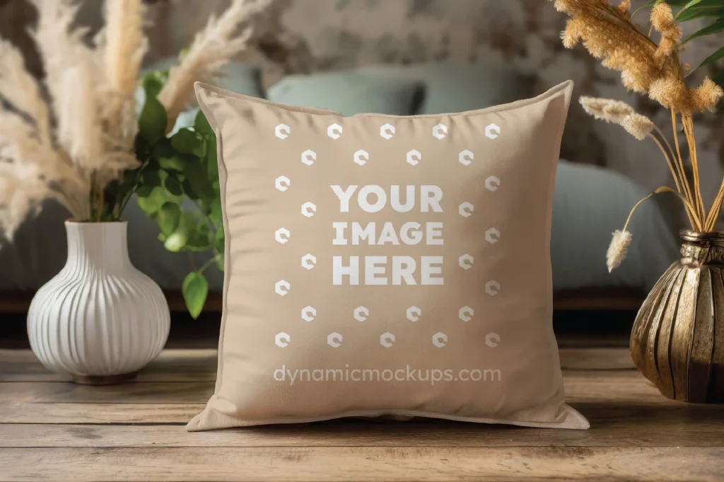 Beige Square Pillow Cover Mockup Template