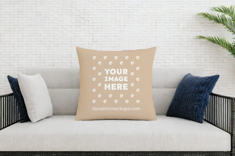 Beige Square Pillow Cover Mockup Template