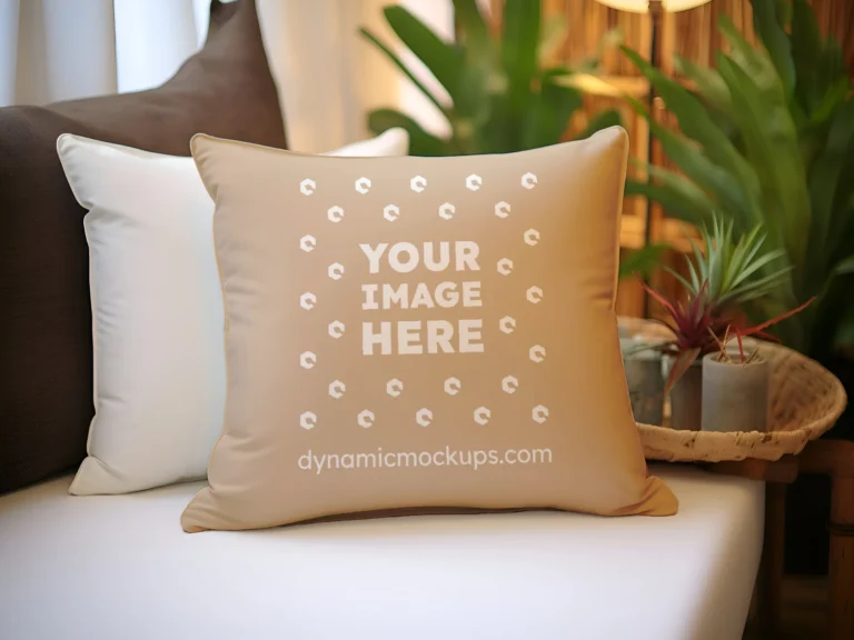 Beige Square Pillow Cover Mockup Template