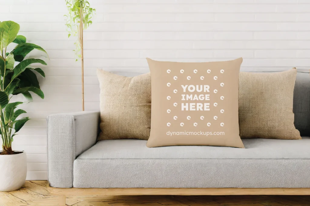 Beige Square Pillow Cover Mockup Template