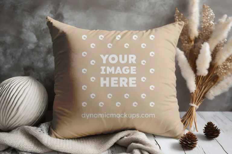 Beige Square Pillow Cover Mockup Template