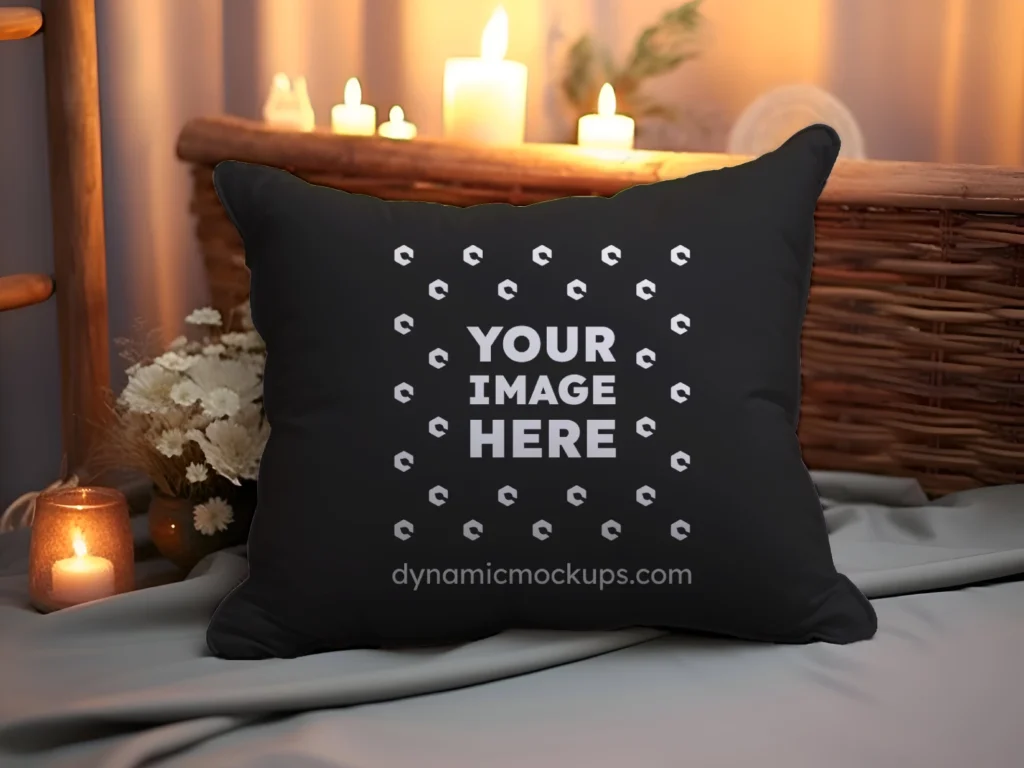 Black Square Pillow Cover Mockup Template