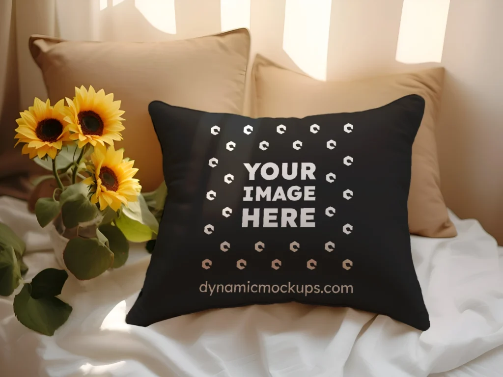 Black Square Pillow Cover Mockup Template