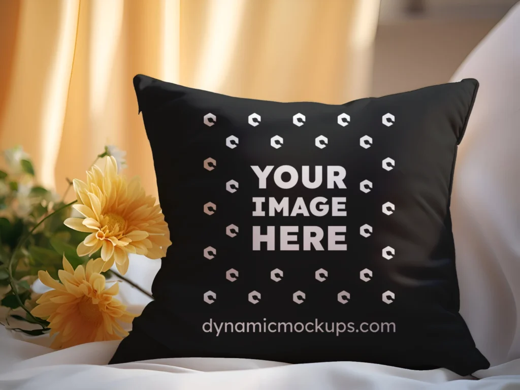 Black Square Pillow Cover Mockup Template