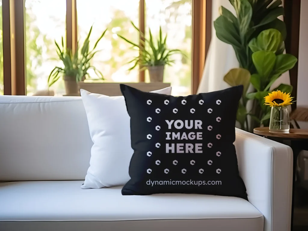 Black Square Pillow Cover Mockup Template