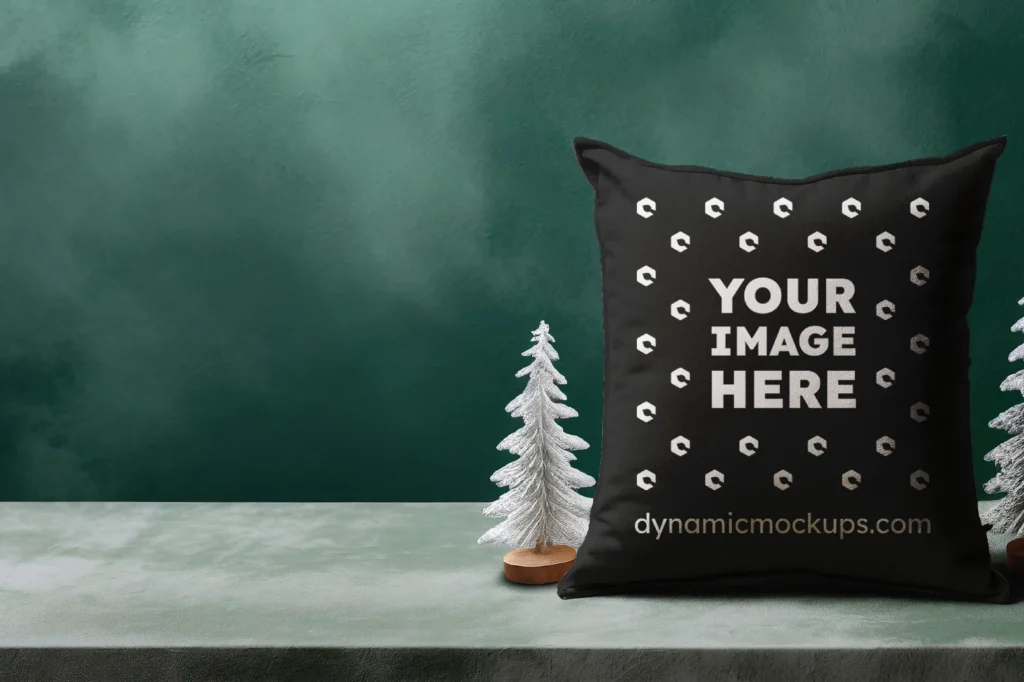 Black Square Pillow Cover Mockup Template