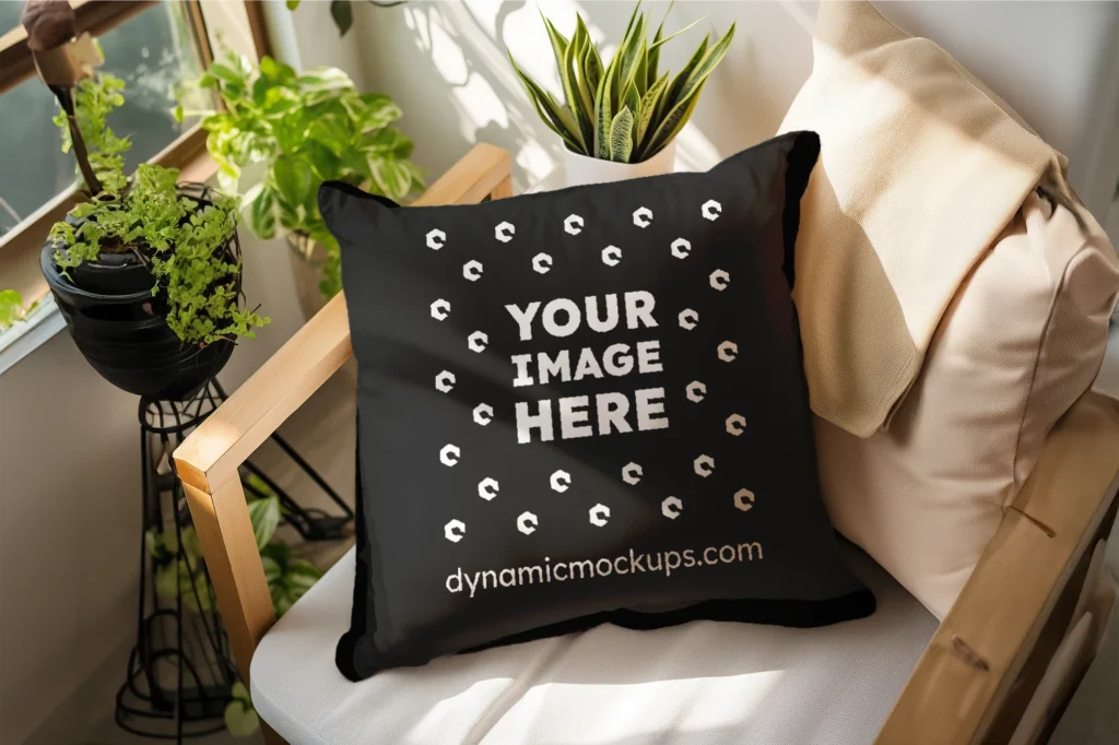 Black Square Pillow Cover Mockup Template