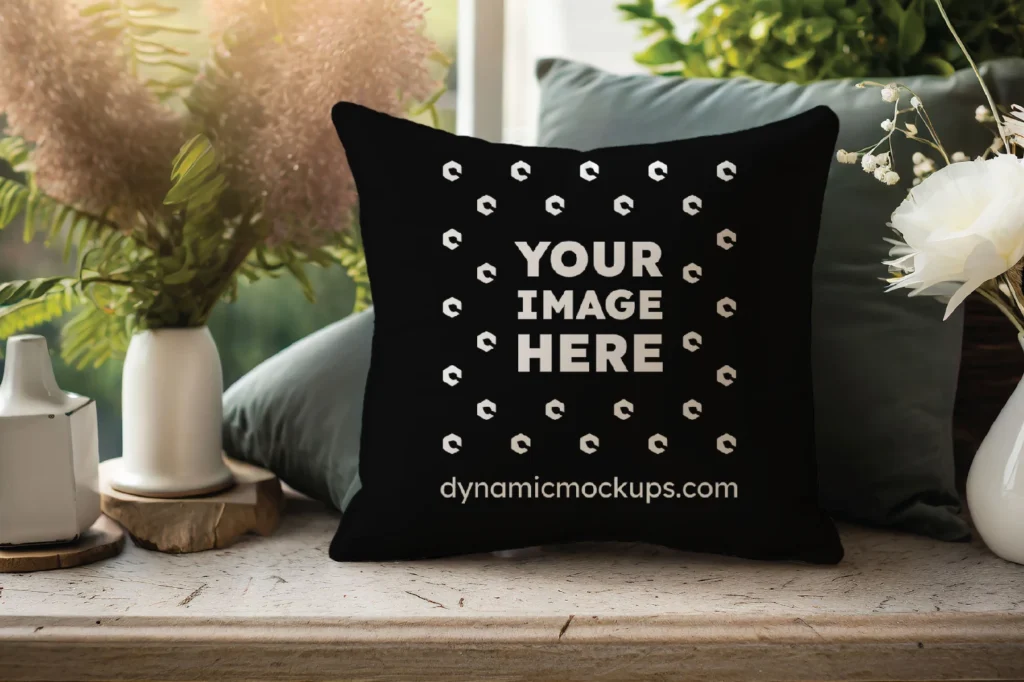 Black Square Pillow Cover Mockup Template