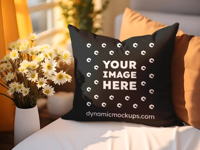 Black Square Pillow Cover Mockup Template